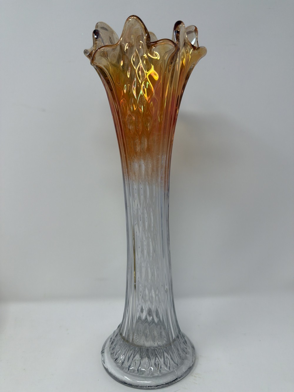 Vtg Swung Vase Iridescent Marigold