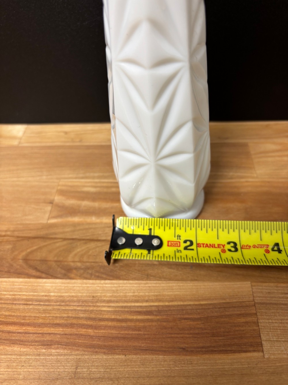Milk Glass Bud Vase Starburst Pattern White 9 Inch Mid Century Vintage