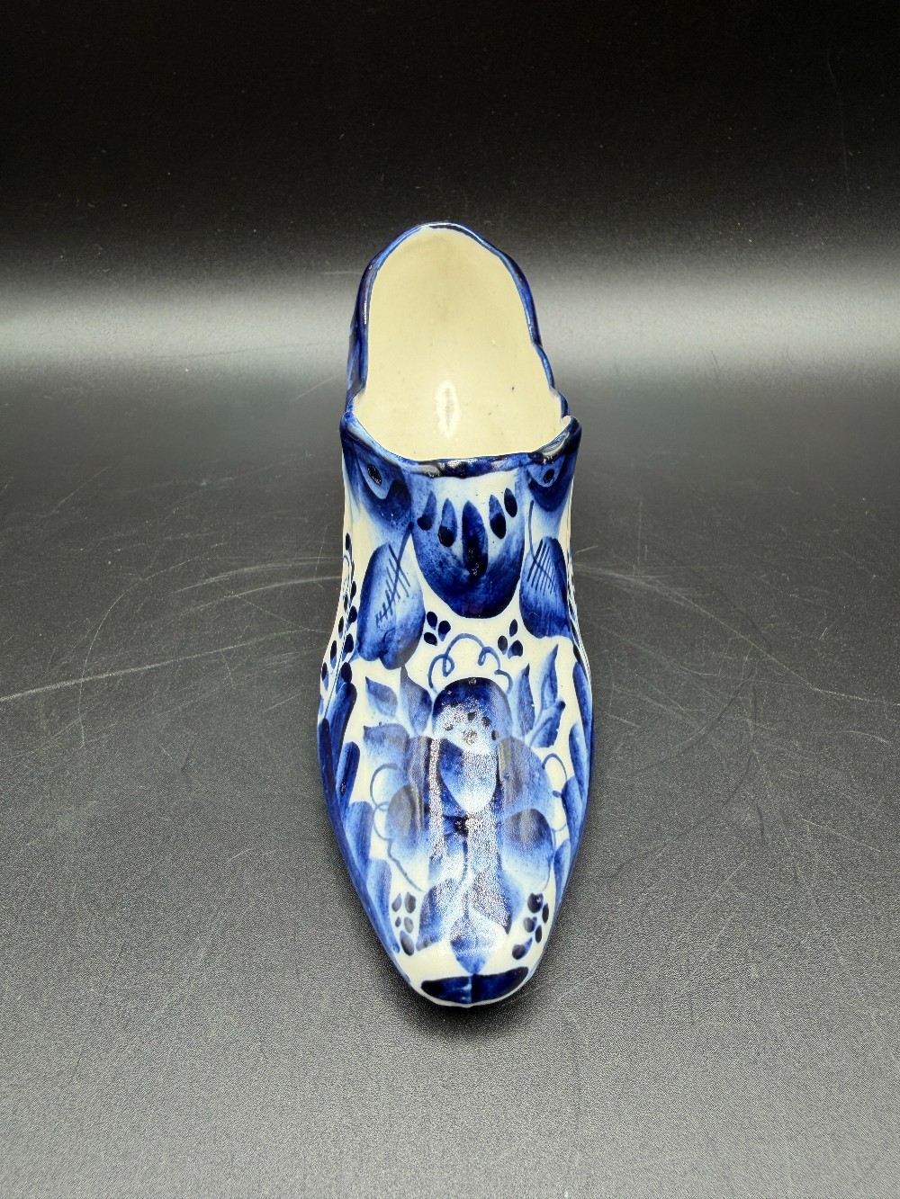 Vintage Gzhel Russian Porcelain Decorative Shoe Figurine