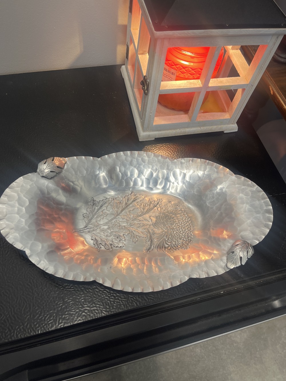 Vtg hand-wrought aluminum tray