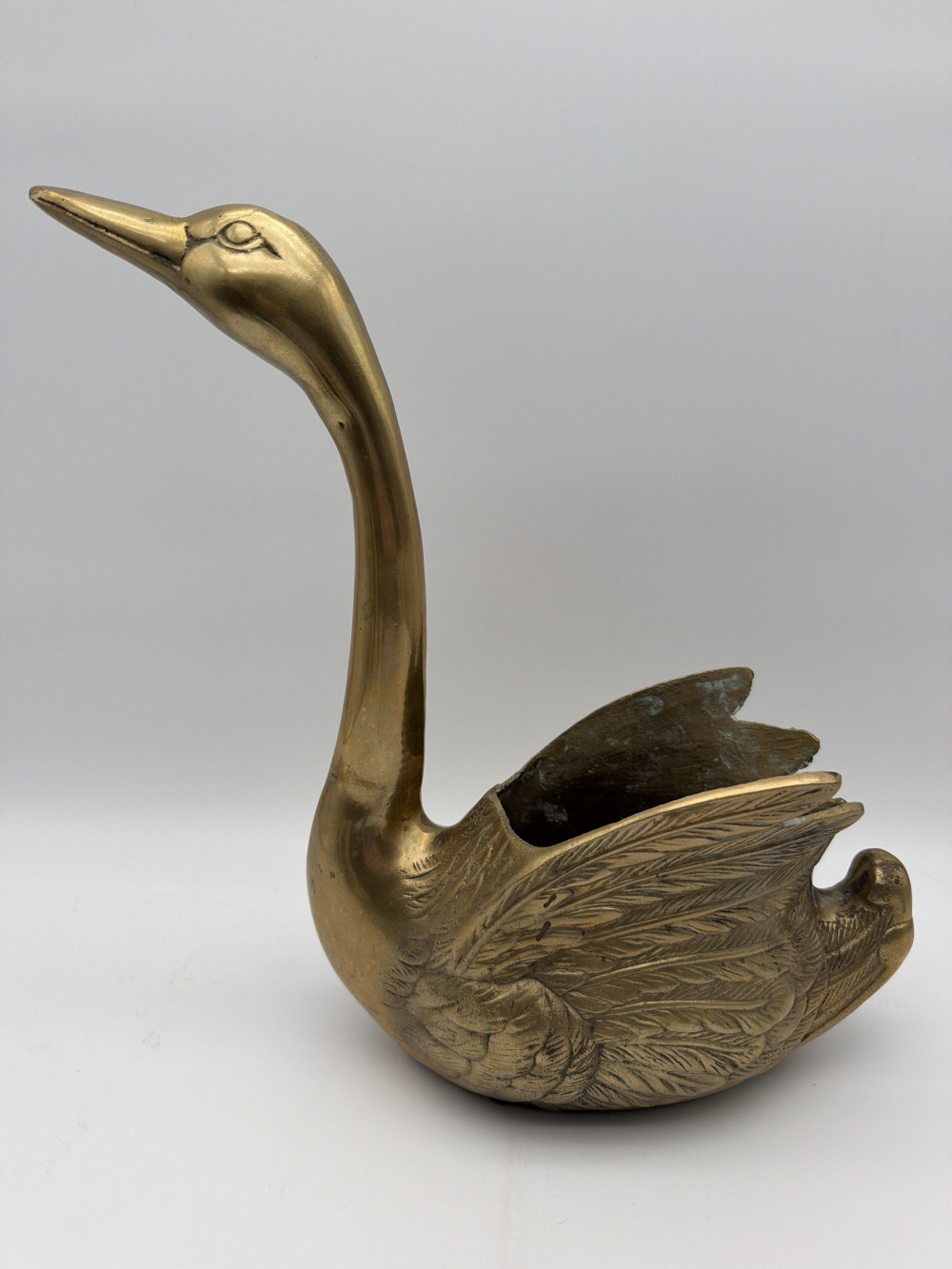 Vintage Brass Swan Planter 12 in