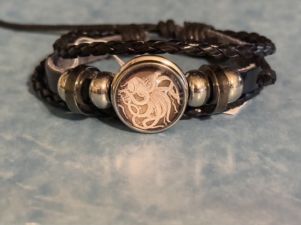 Bracelet-Genuine Leather Black 3 strap Octopus