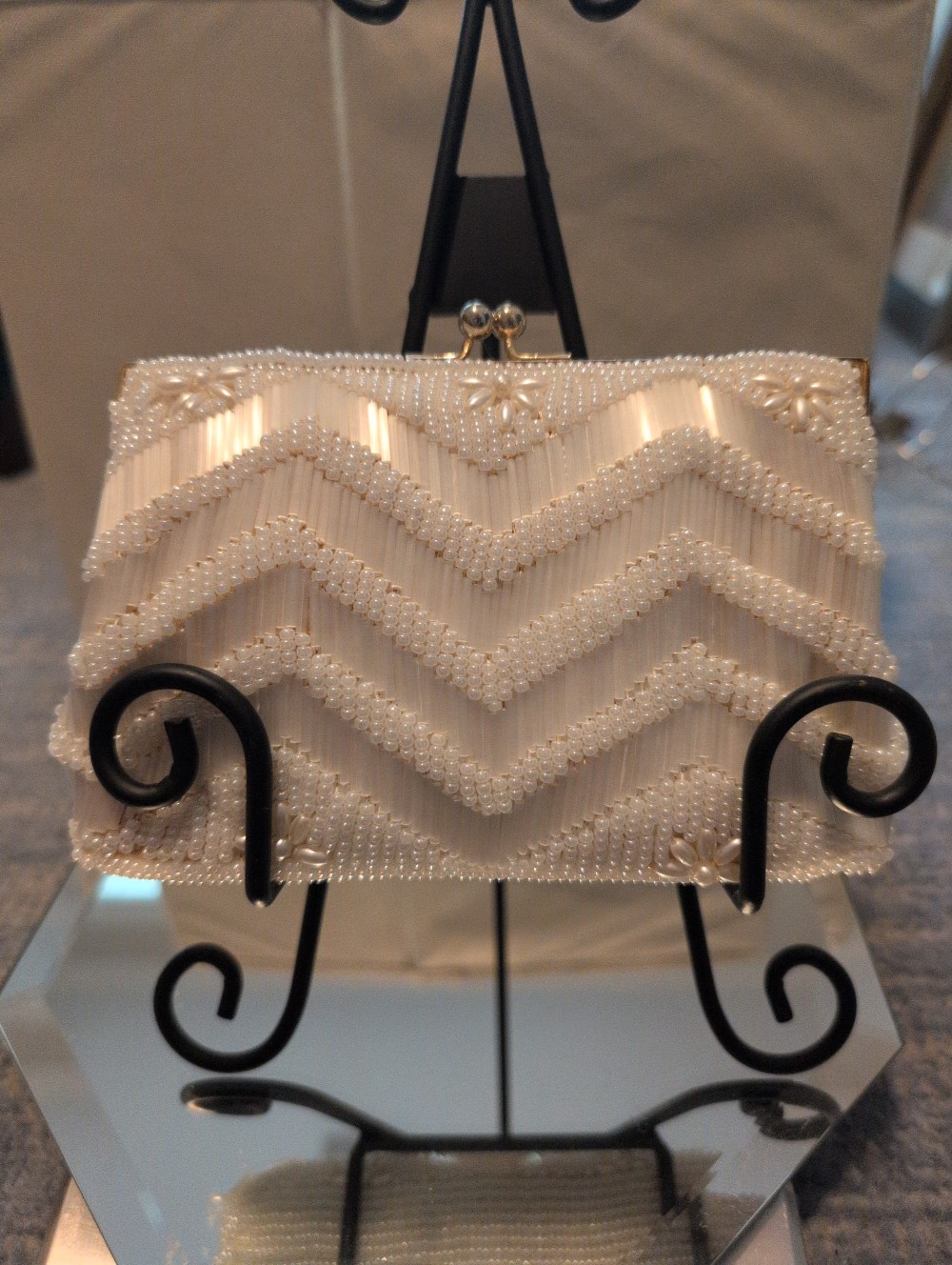 Vintage beaded leather evening bag as-is by Laura made in USA