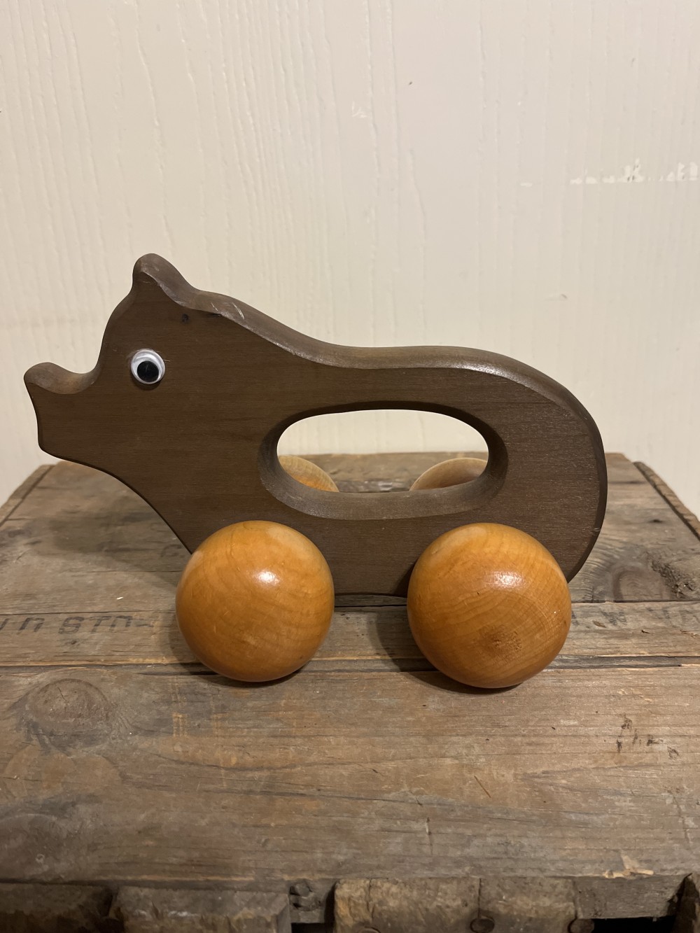 Vtg handmade wood bear toy