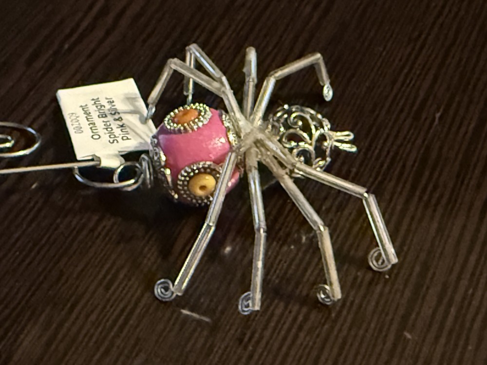 Ornament Spider Bright Pink & Silver