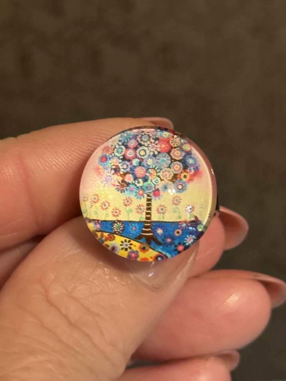 Adjustable Ring - Tree of Life Blue Wheels and Gears
