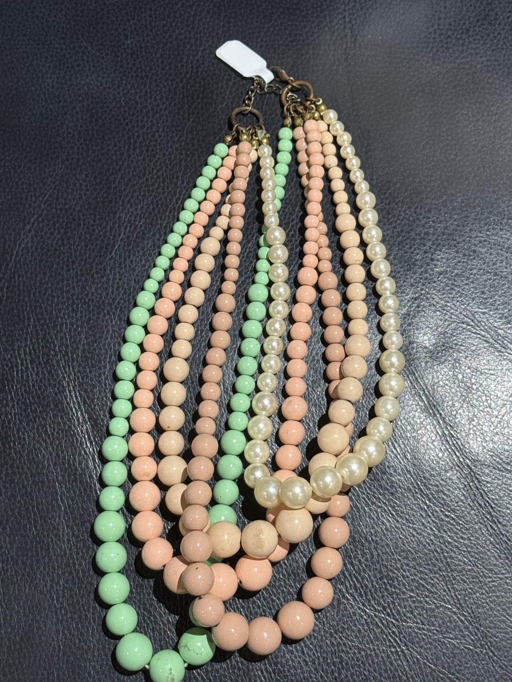 Necklace - Five Strand Pastel Graduated Bead Necklace