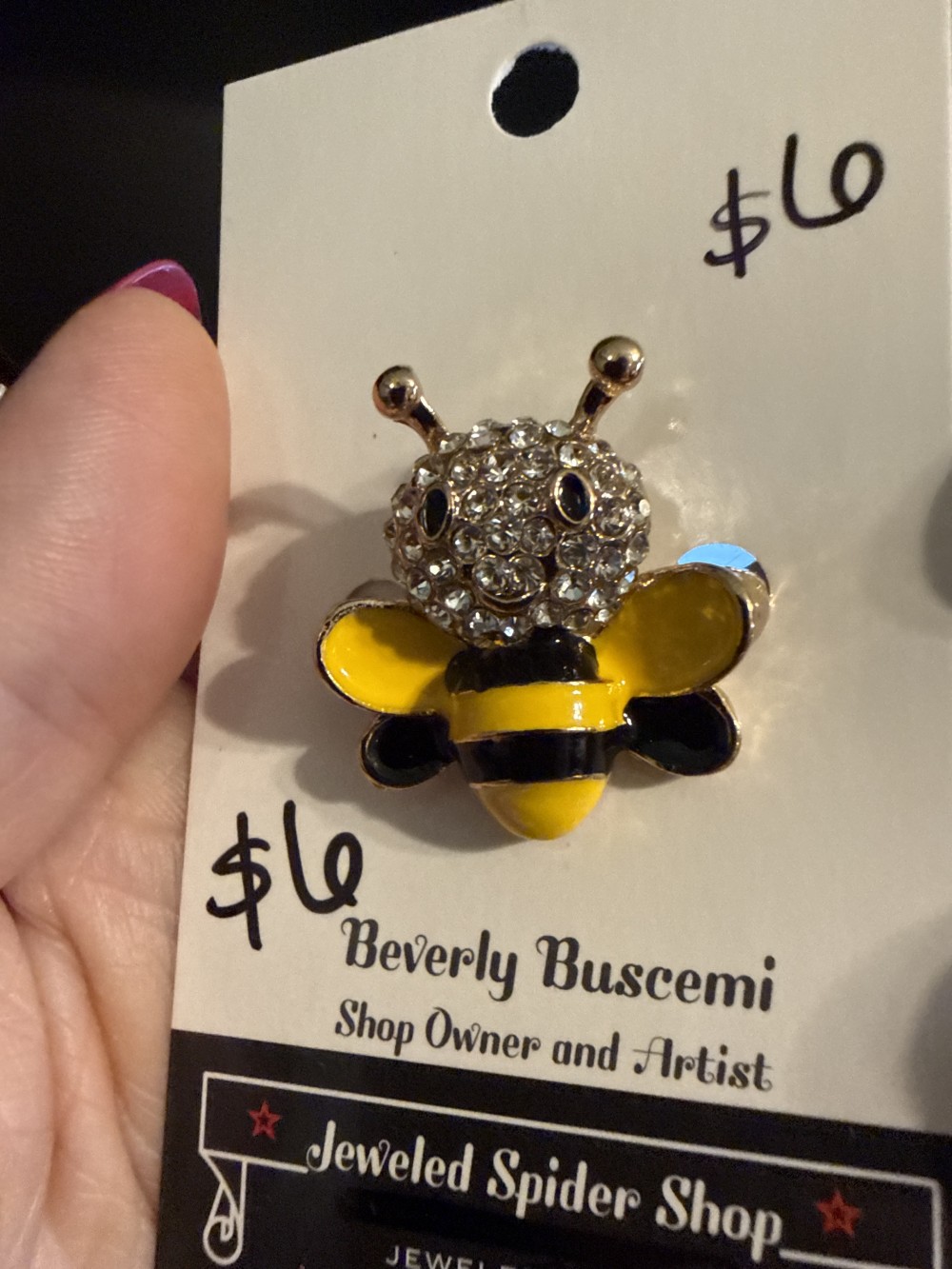Brooch Pin - Bee Smiling Rhinestone Head Yellow Black Enamel