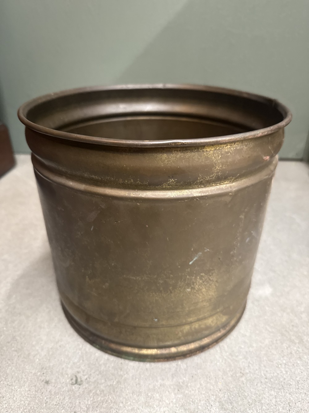 Large cylinder brass planter made in Holland