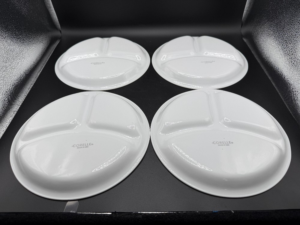 Set of 4 Vintage Corelle Winter Frost White Divided Lunch Plates 8.5 Inch