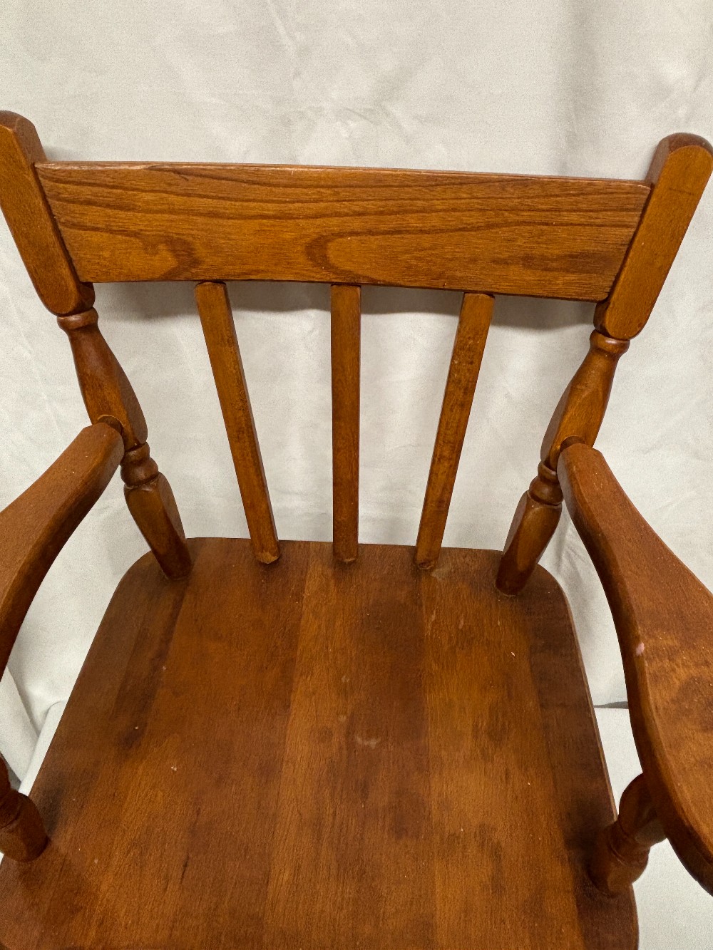 Furniture toddler size brown stain wood arm chair vintage