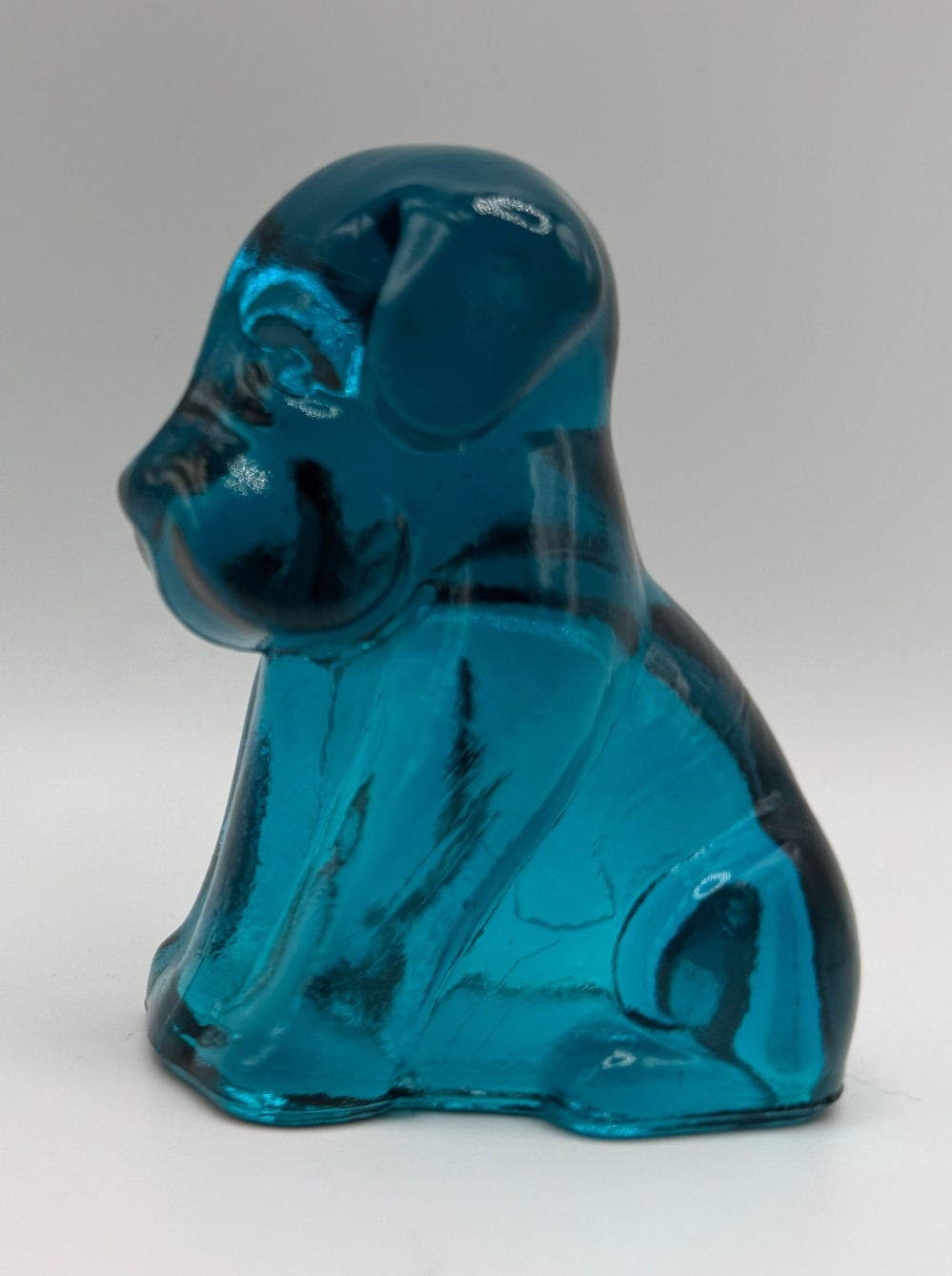 Boyd Glass Pooche the Dog Vintage Figurine - Translucent Teal Blue Art Glass
