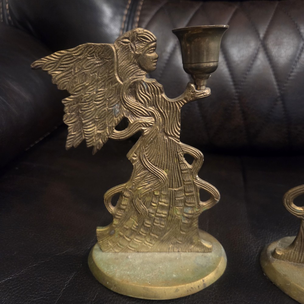 VTG Pair of Brass Angel Candlesticks
