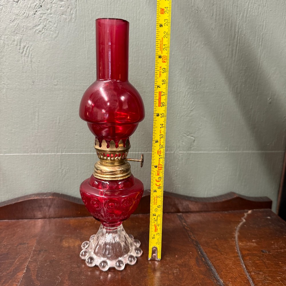 Ruby Red Miniature Oil Lamp with Beaded Base