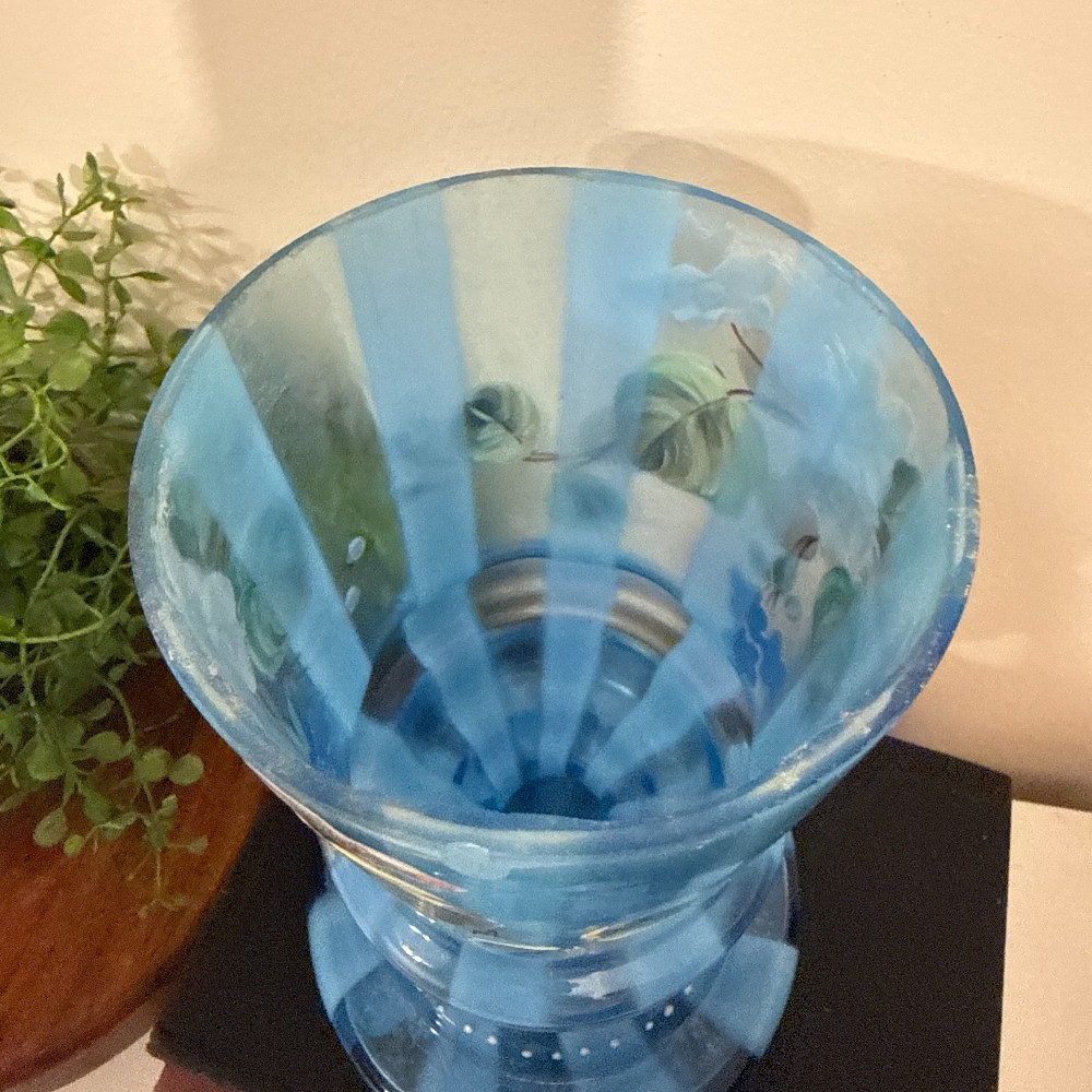 Antique Victorian Blue Glass Floral Vase – AS-IS