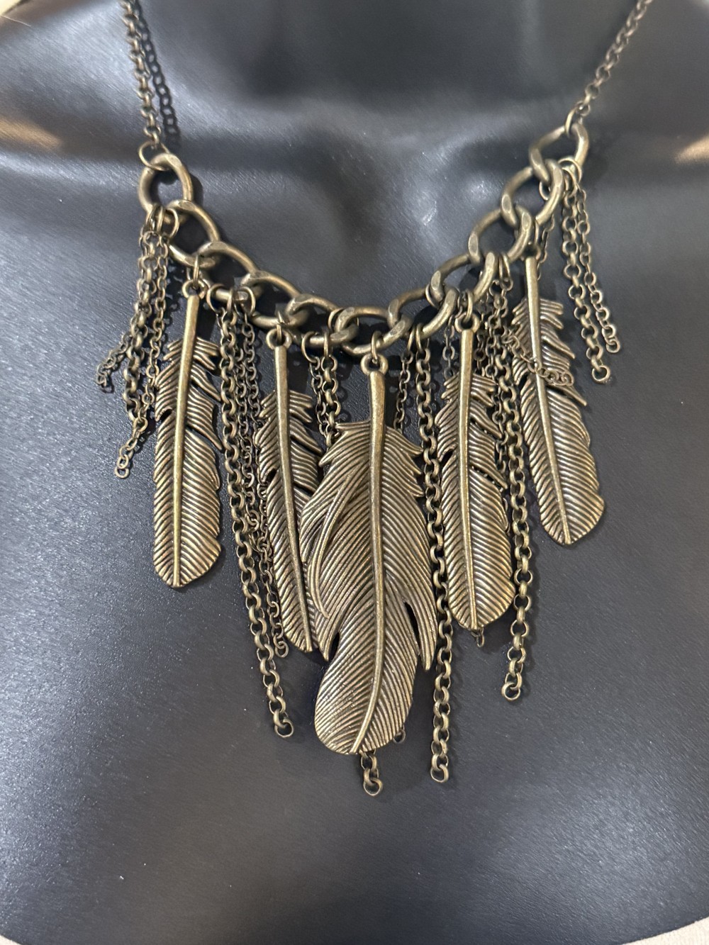 Necklace - Bronze Feathers and Chains