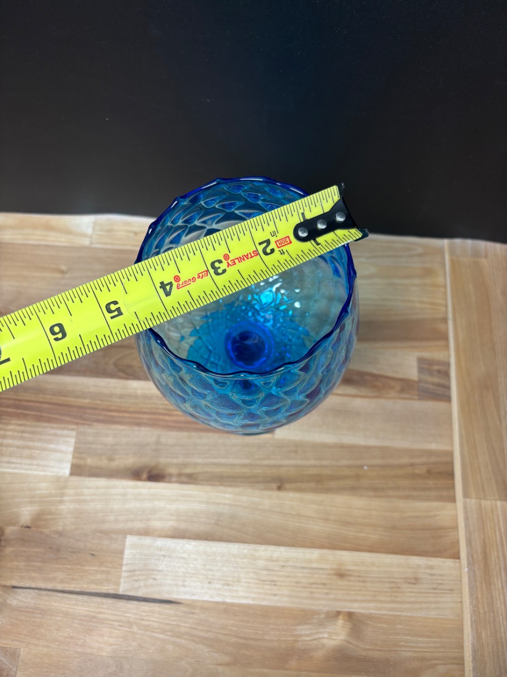 Vintage MCM Empoli Style Blue Optic Glass Brandy Snifter Goblet Vase