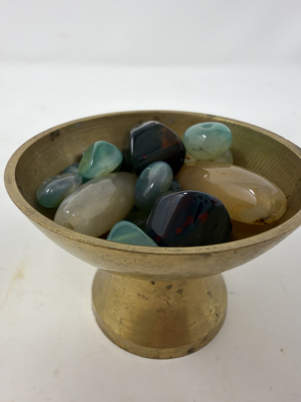 Mini Brass Footed Bowl w/Stones