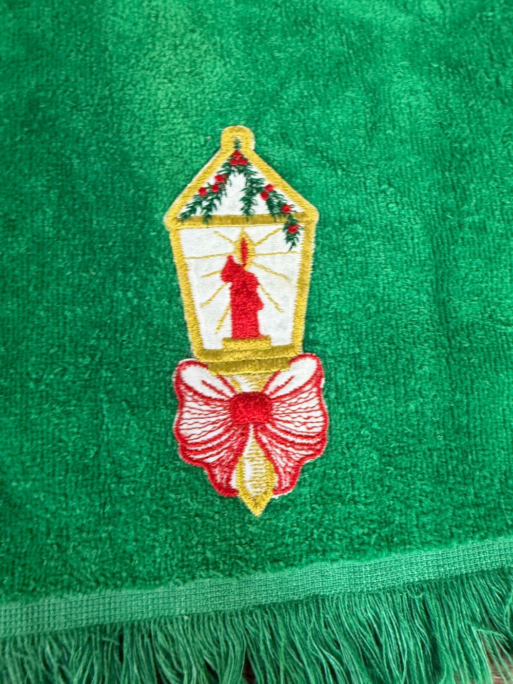 Tom Roe Green Hand Towel Embroidered Candle Lantern