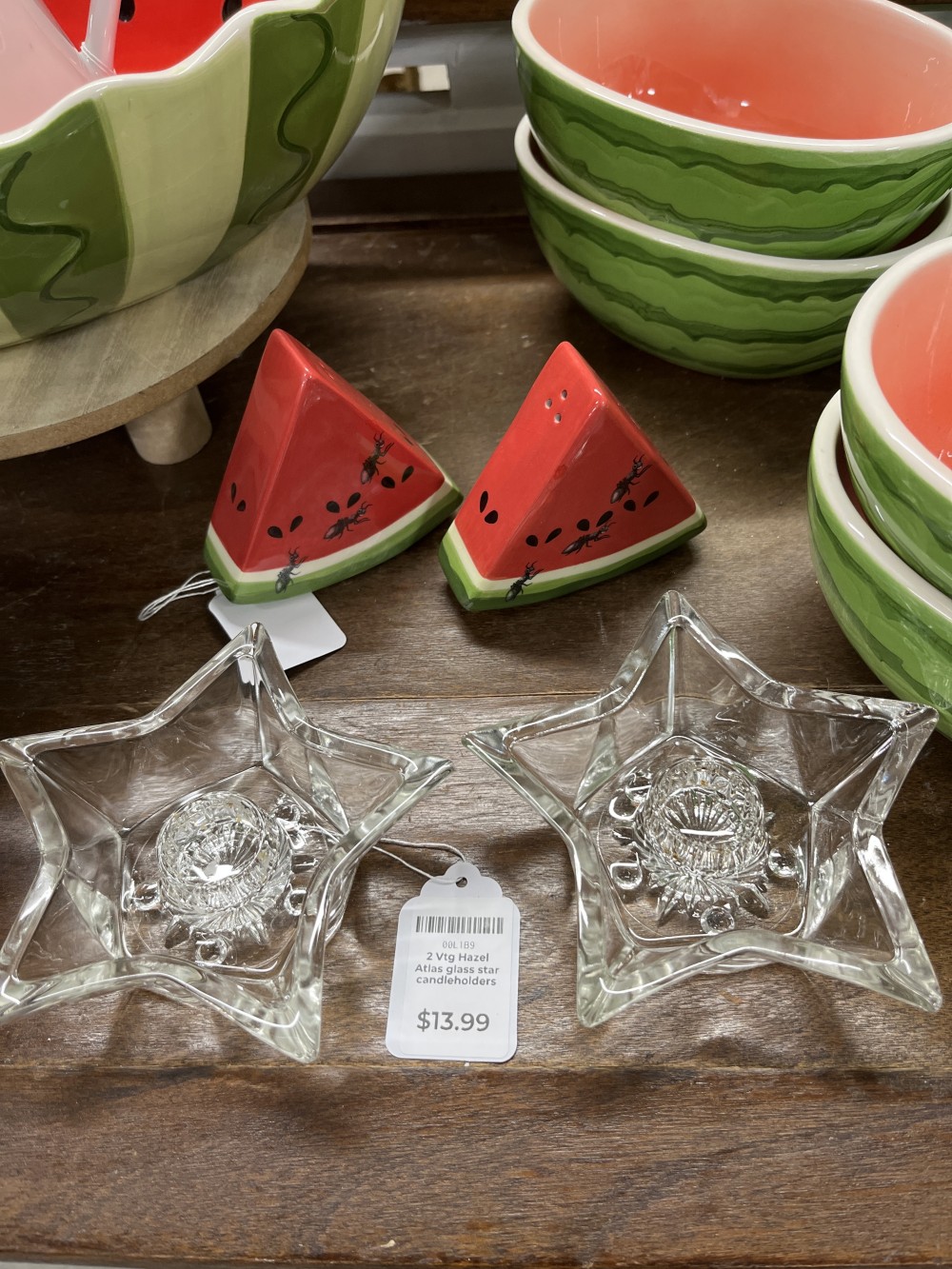 2 Vtg Hazel Atlas glass star candleholders