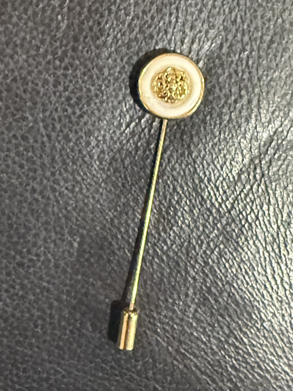 Hat Pin / Scarf Pin - Vintage Enamel White and Gold Button, Lapel Pin, Hat Pins,
