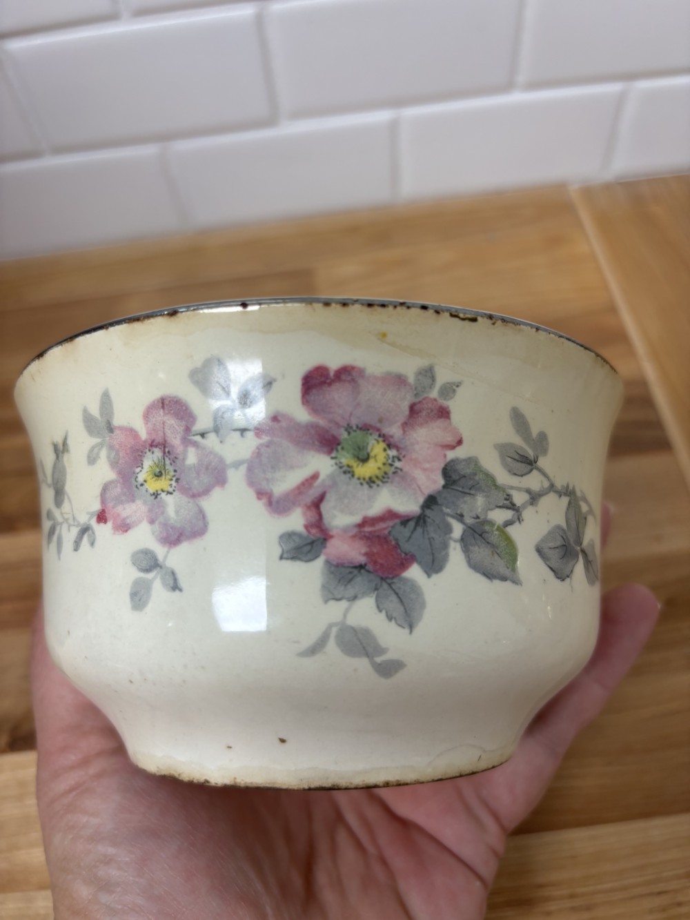 Bowl W.S. George Lido Canarytone Pink Floral Pottery USA