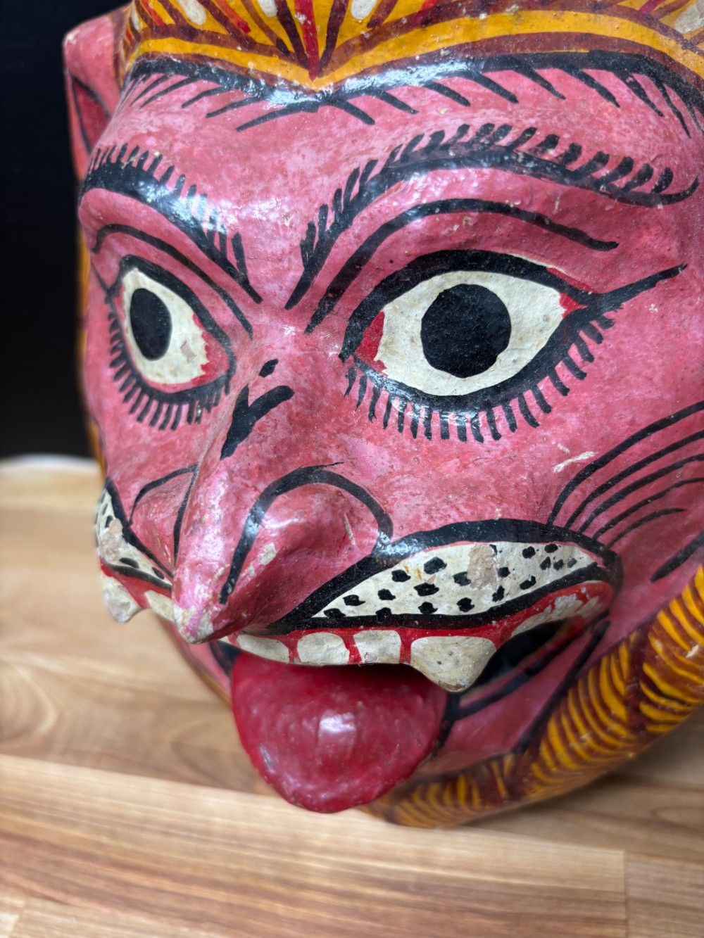 Hand Painted Papier Mache Hanuman Monkey Mask Indian Folk Art 1996 Wall Decor