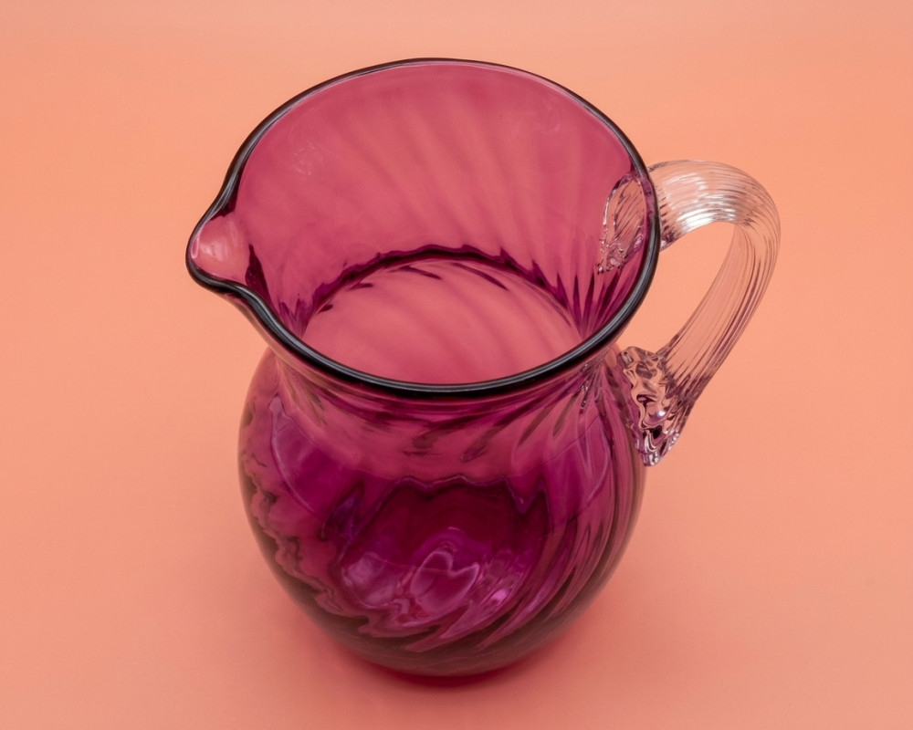 VTG Pilgrim Optic Swirl Cranberry Glass Pitcher
