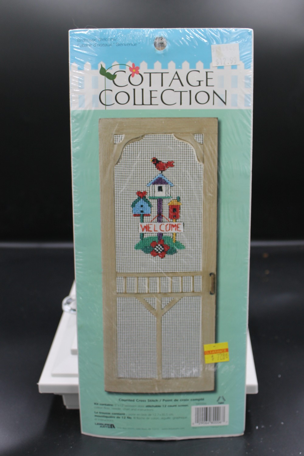 Vtg cross-stitch kit door/bird houses/cardinal