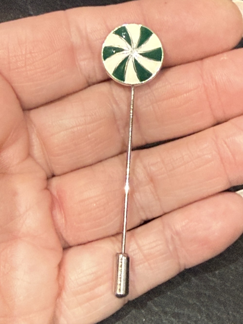 Hat Pin / Scarf Pin - Peppermint Candy in Green, Lapel Pin