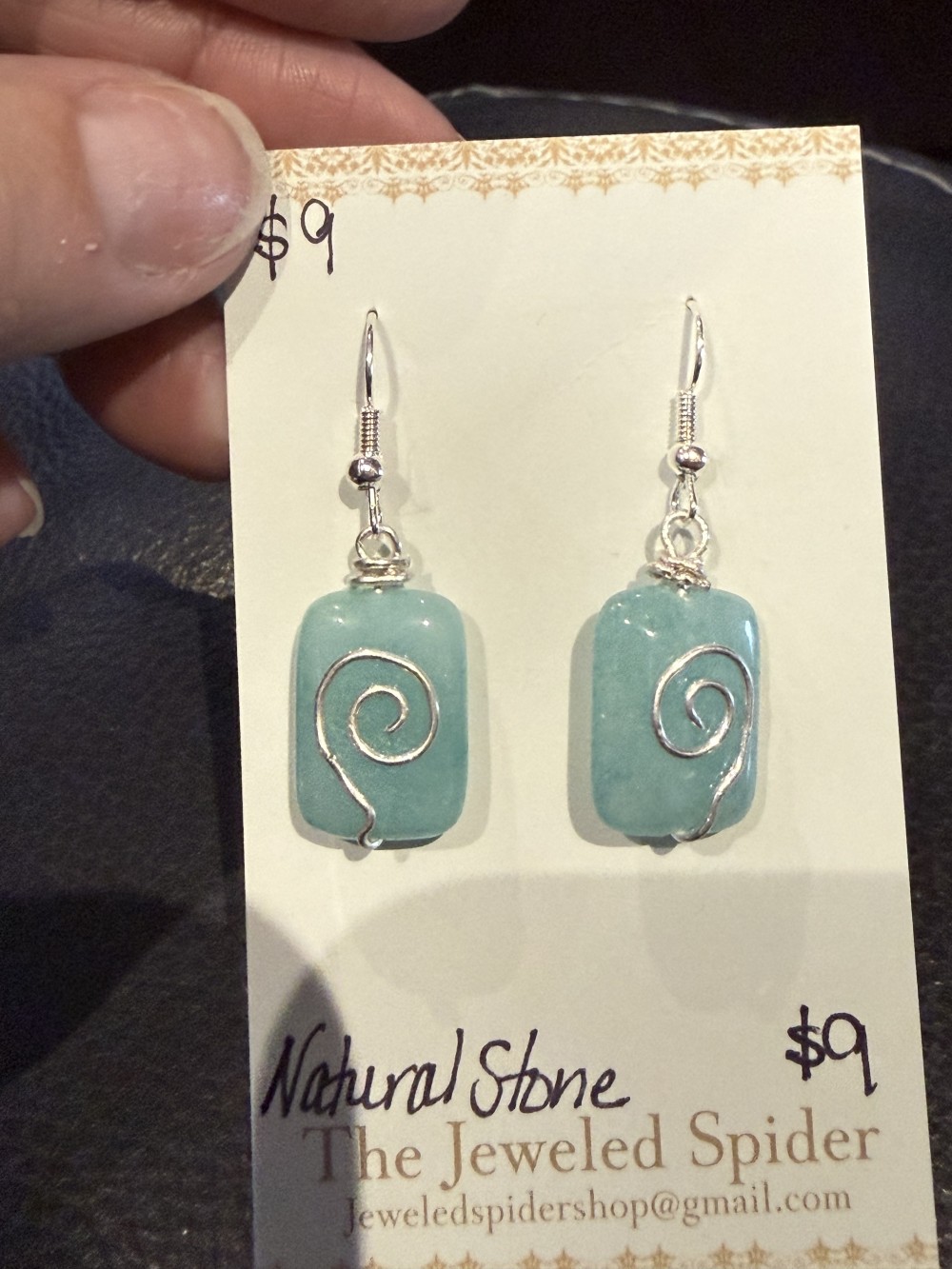 Earrings  - Natural Stone Silver Tone Wire Wrap