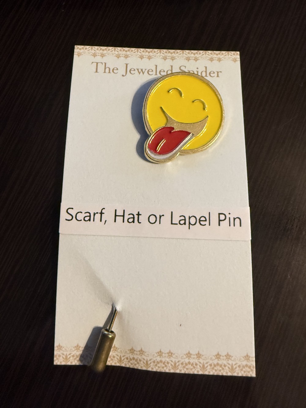 Hat Pin / Scarf Pin - Yellow Emoji with Tongue Out, Lapel Pin, Hat Pins