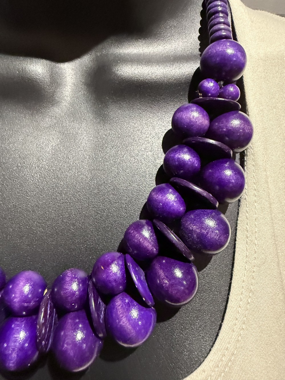 Necklace - Large Beaded Purple Double Layer Wood
