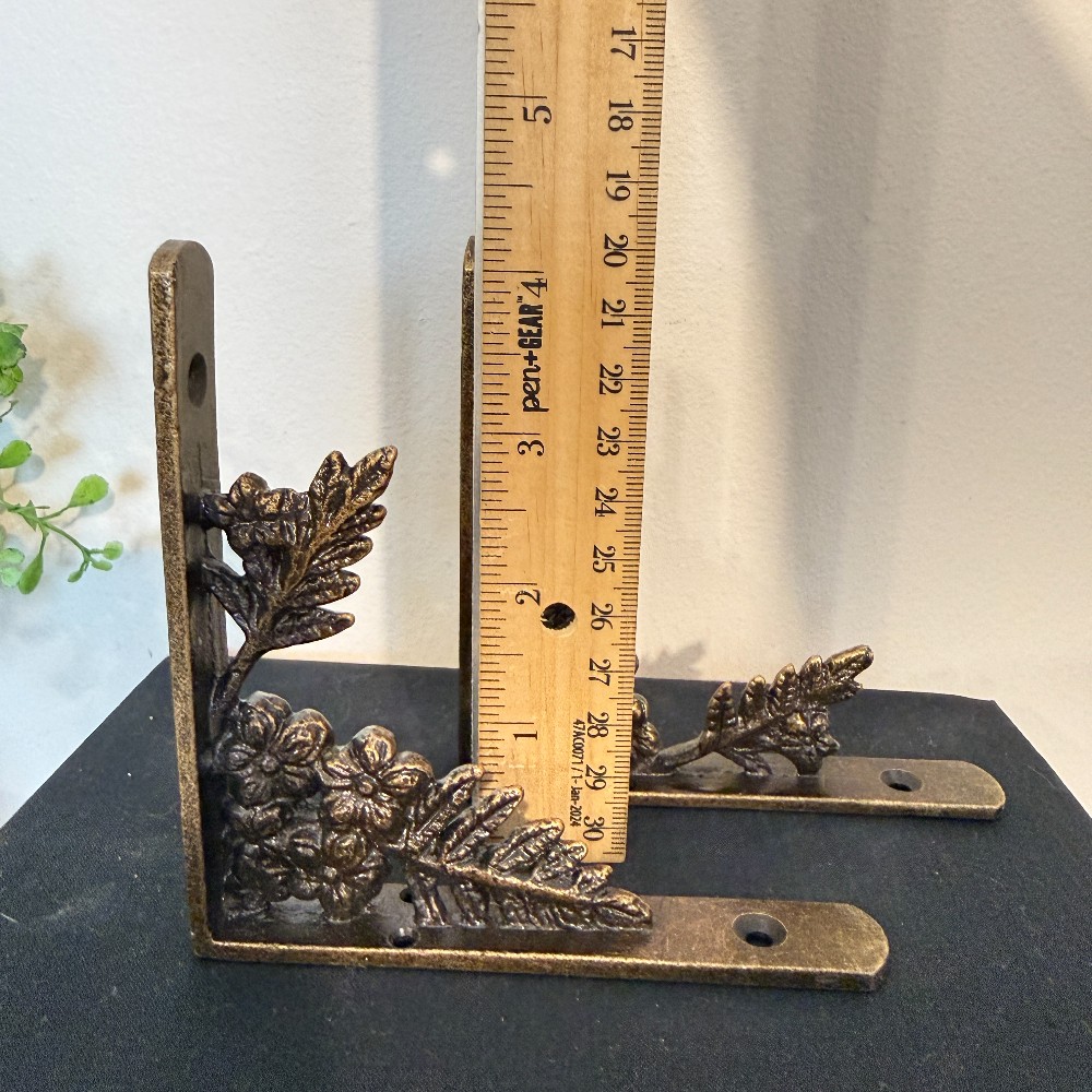 Cast Iron Floral Shelf Brackets, Pair