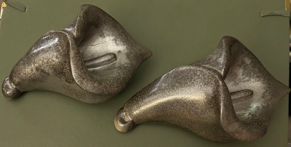 Vintage Ceramic Calla Lily Wall Pockets - Set of 2 | Hand-Glazed Metallic Silver Vases | Mid-Century Modern Art Pottery Dimensional Planters | Dramatic Organic Glaze Drips | #VintagePottery #ArtPottery #WallPockets #CallaLilyVase #MetallicGlaze #MCMDecor