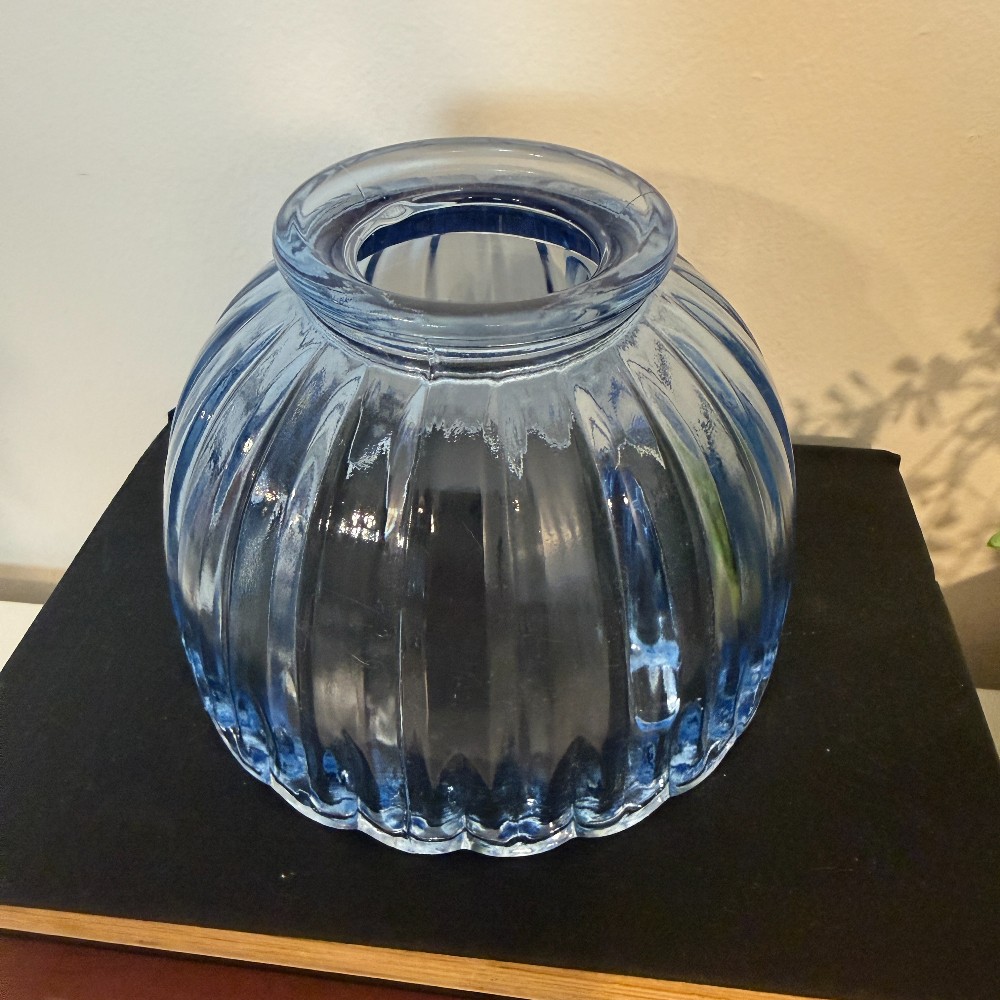 L.E. Smith Blue Ribbed Glass Fairy Lamp Top