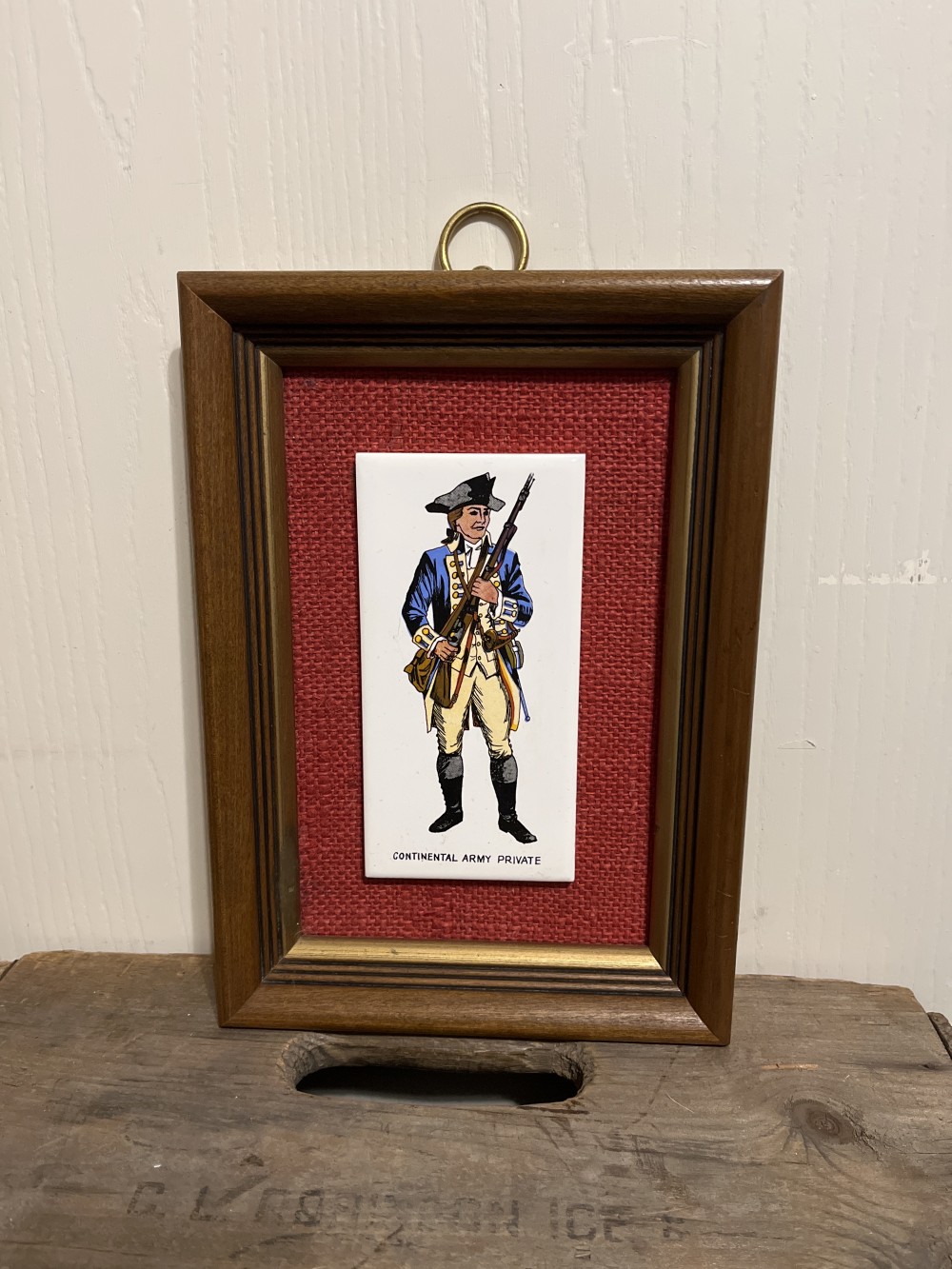 Vtg framed Rev War Soldier tile