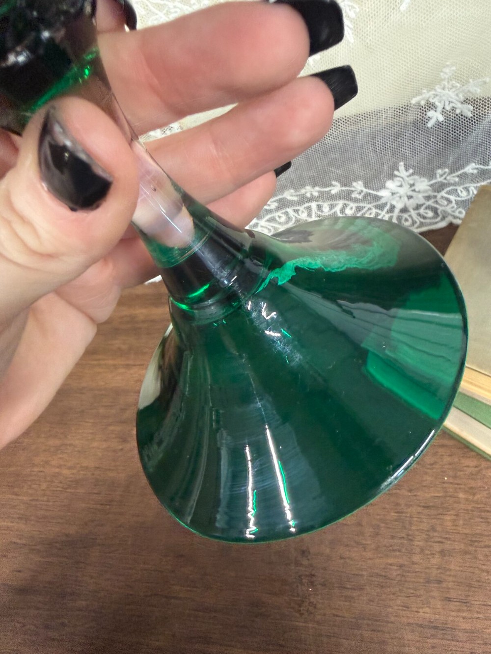 Emerald Green Optic Glass Brandy Snifter Vase