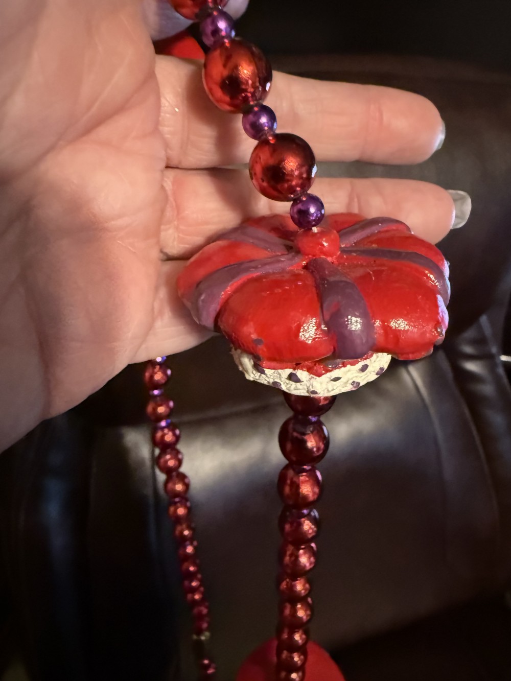 Necklace - Red Hat Society Red Beads Marti Gras Style Long Necklace