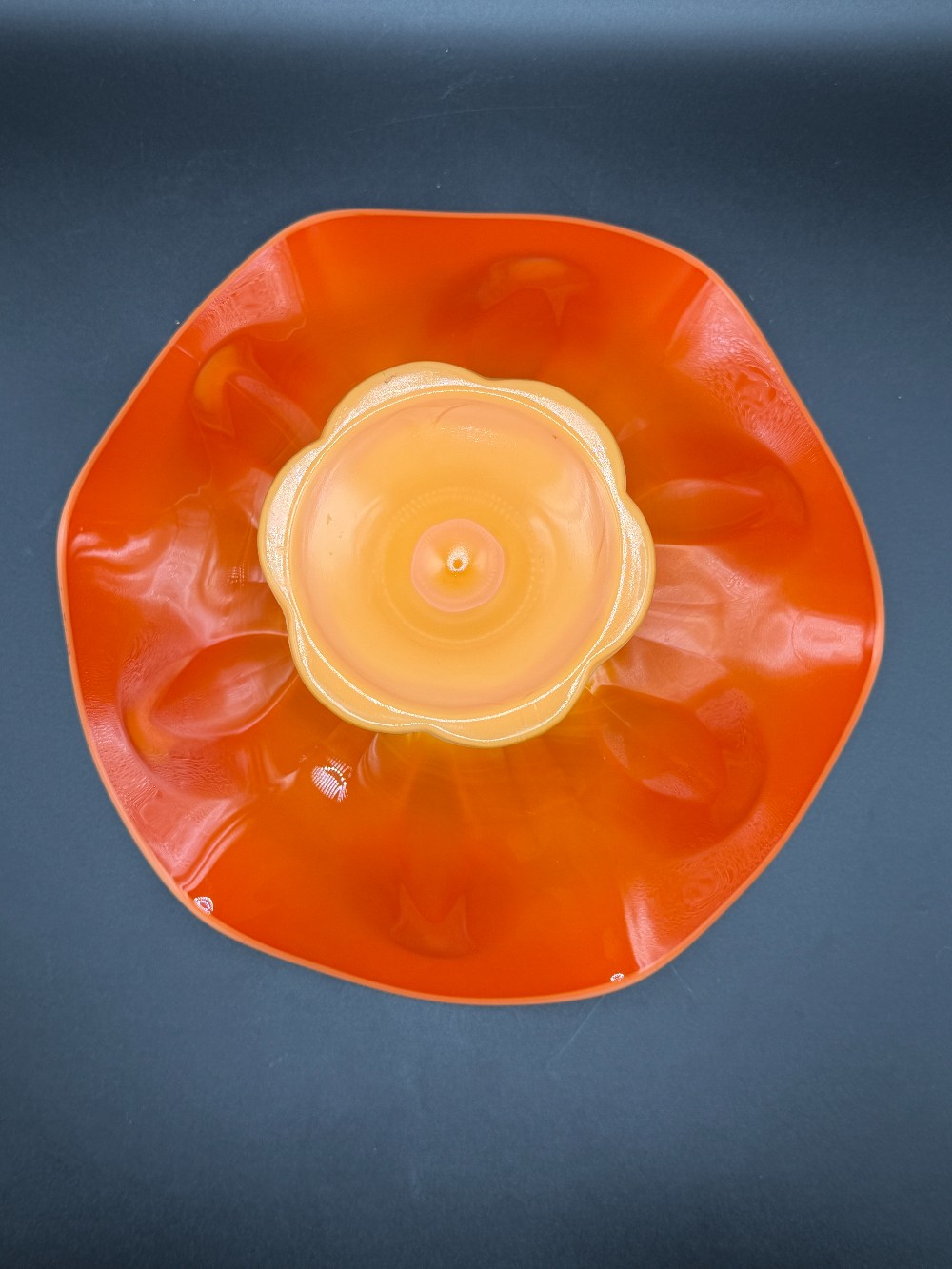 Vintage L.E. Smith Bittersweet Orange Glass Compote Bowl - MCM Simplicity Cadmium Glow