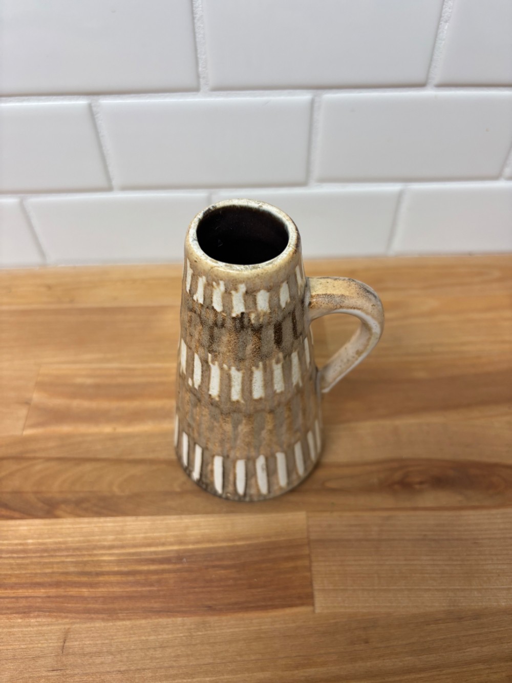 Brown Drip Glaze Pottery Bud Vase Pitcher Mid Century Style