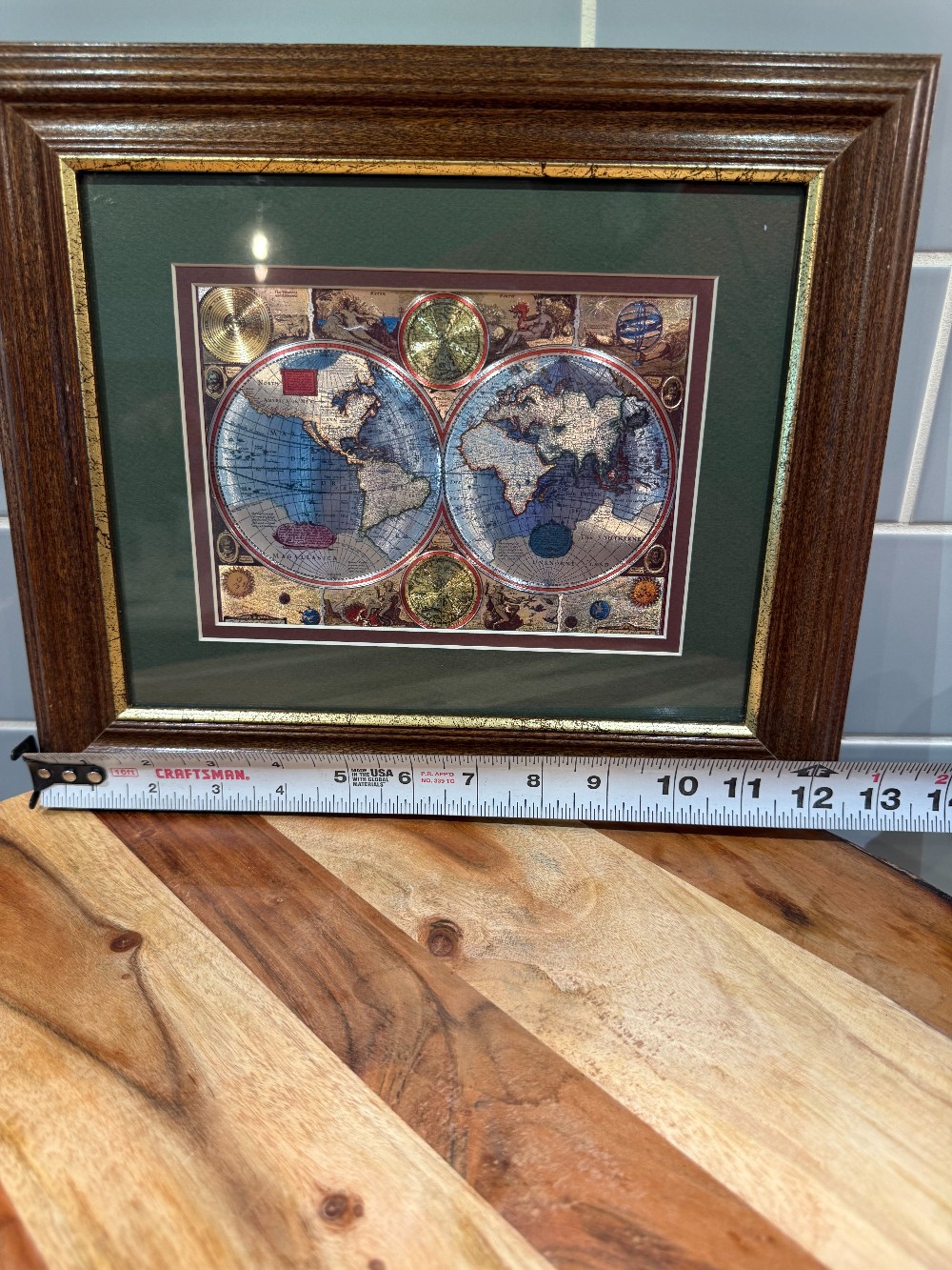 Framed Metallic Old World Map