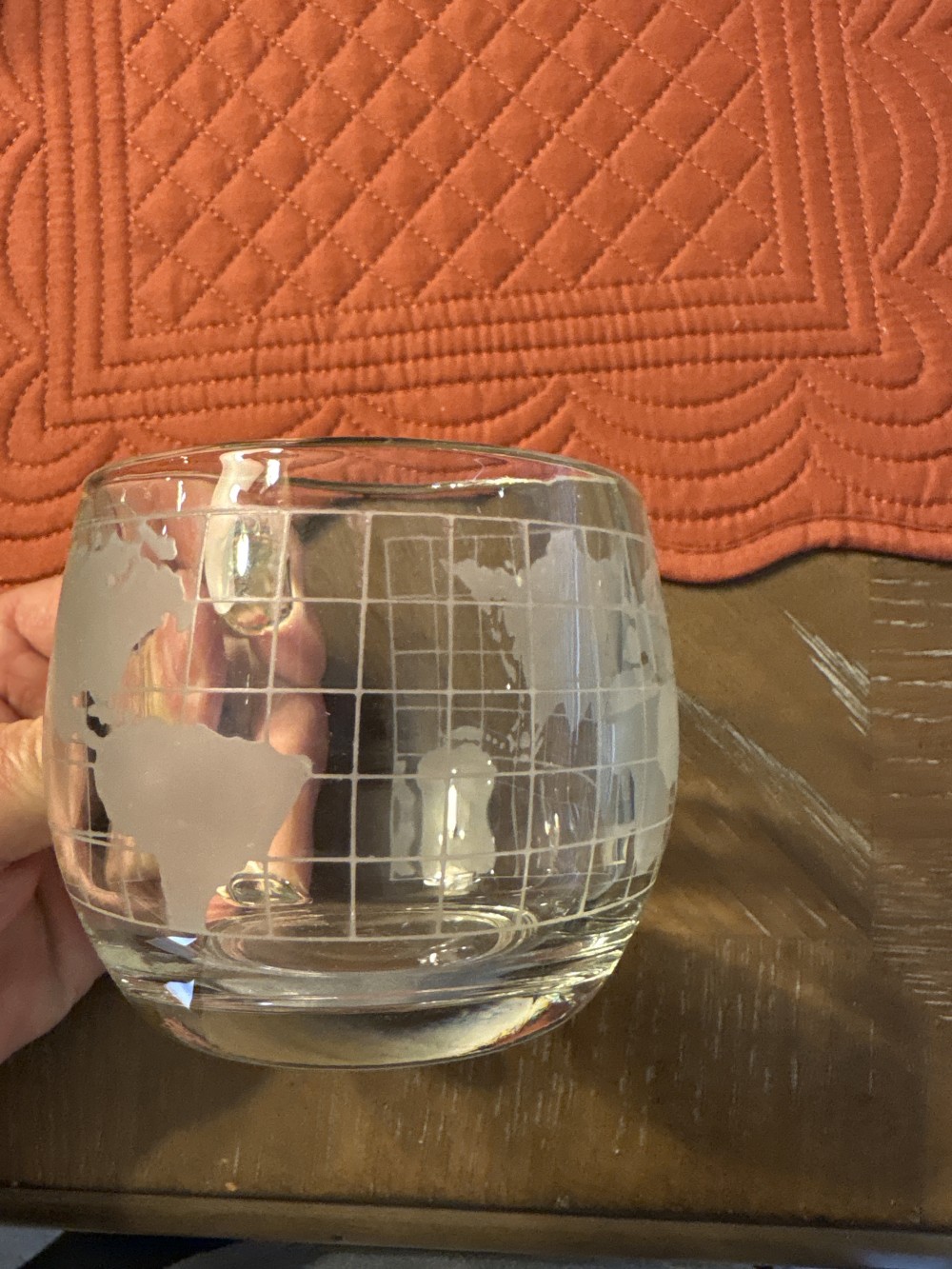 Nestle Etches Globe World Glass Mug VIntage 3 inch diameter