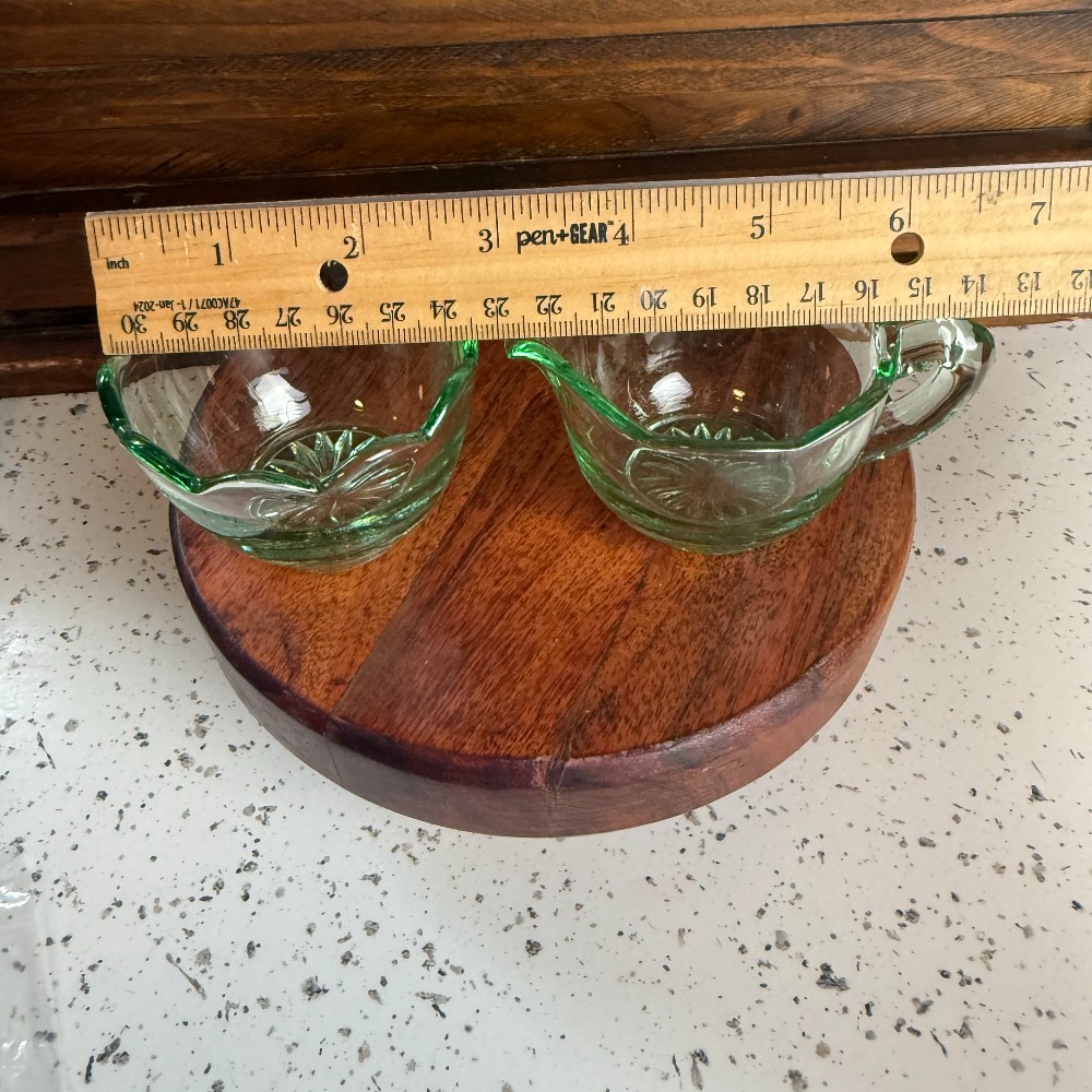 Green Glass Scalloped Creamer and Sugar Set - DANA