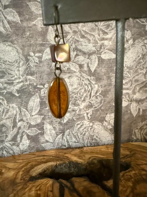 Brown Glass Oval Drops Pierced Earrings