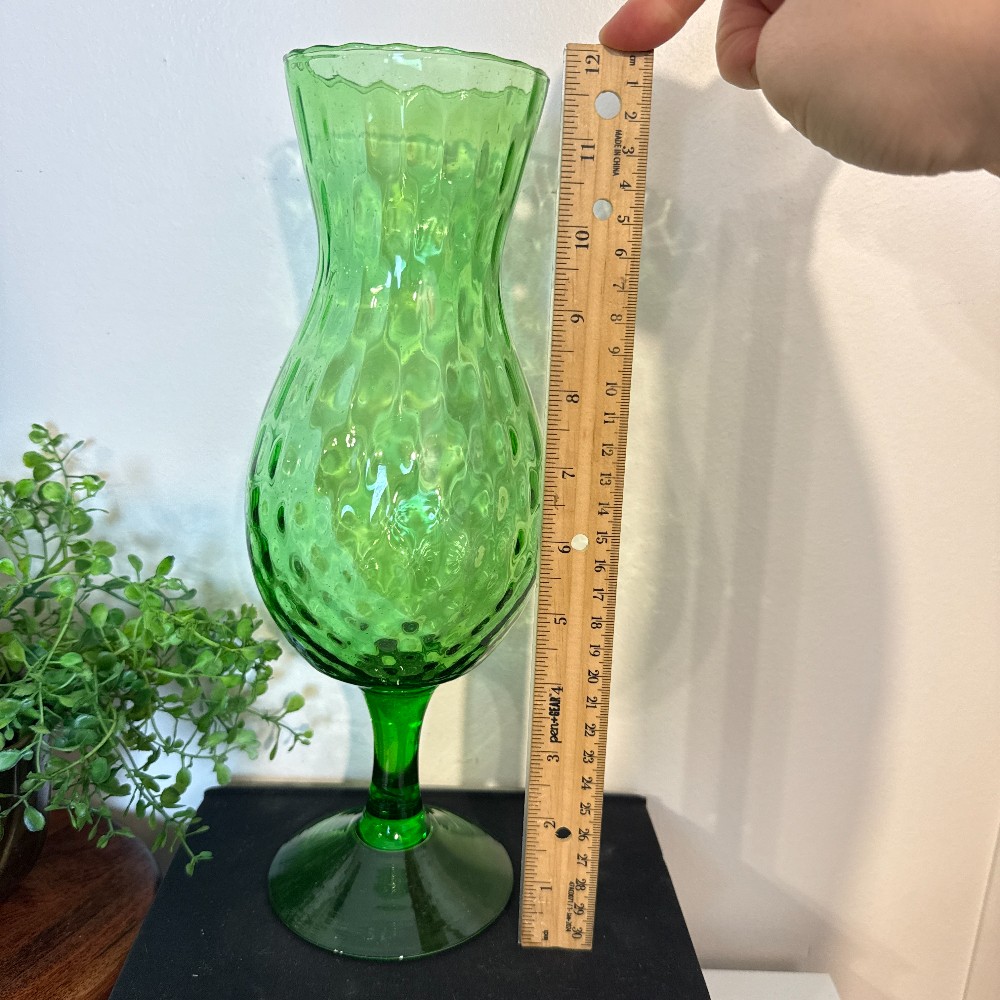 Vintage Empoli Green Diamond Optic Footed Vase