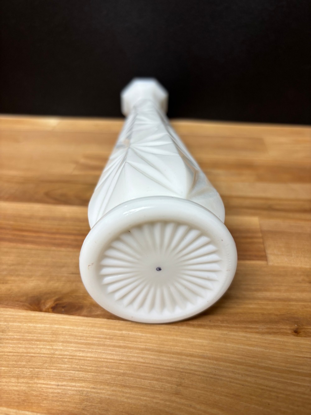 Milk Glass Bud Vase Starburst Pattern White 9 Inch Mid Century Vintage
