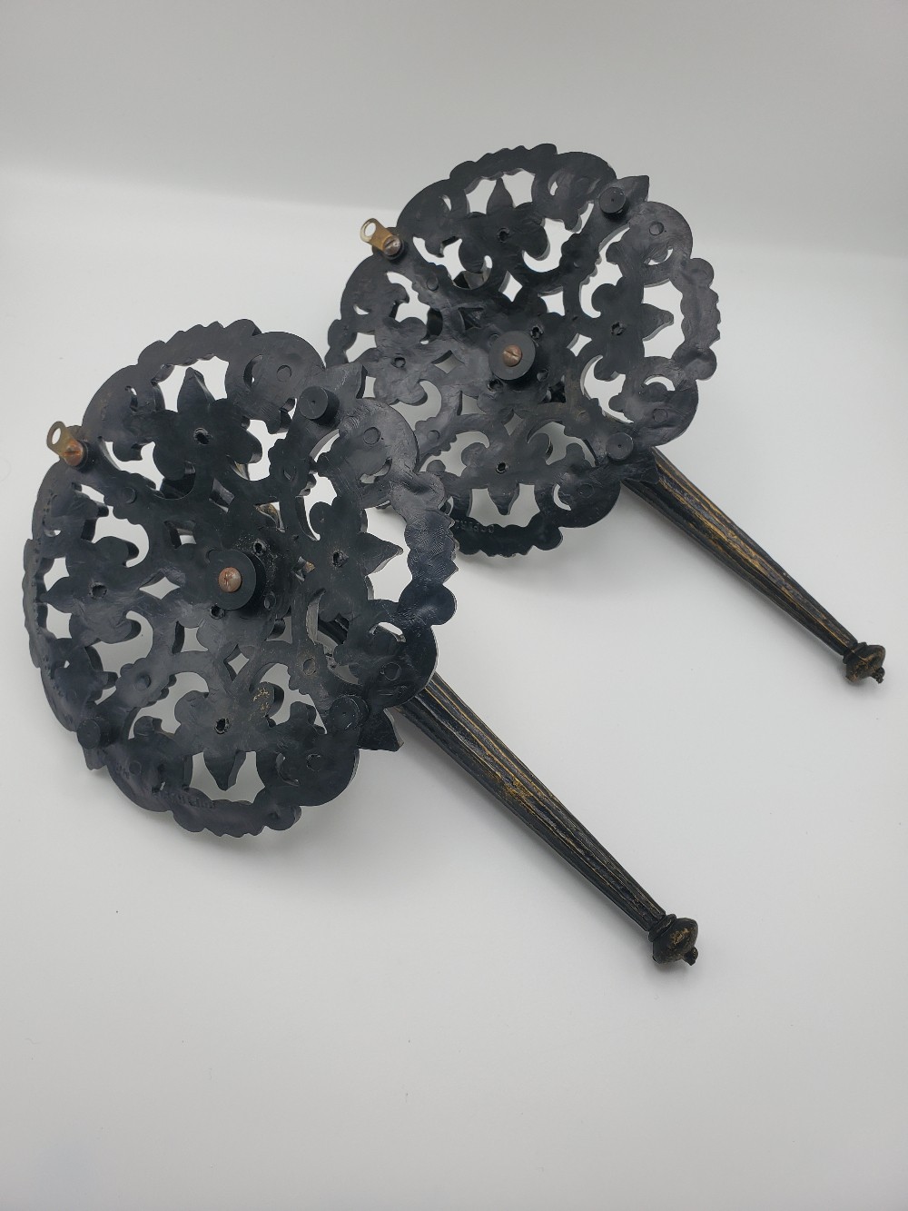 Homco 1970's Black & Gold Wall Sconces Pair