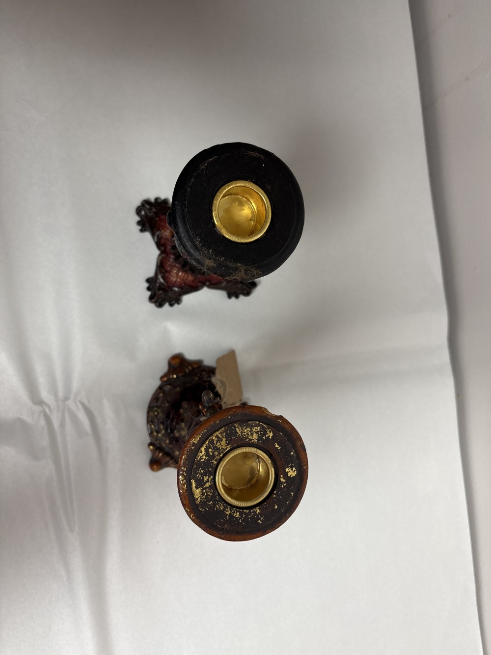 Set of 2 Taper Candle Holders - Red and Gold Resin ~6 inch H