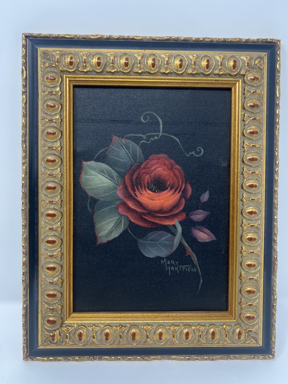 Vintage Framed Floral Red Rose Oil Painting